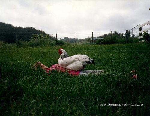 Kristin with Mother Chook in the backyard